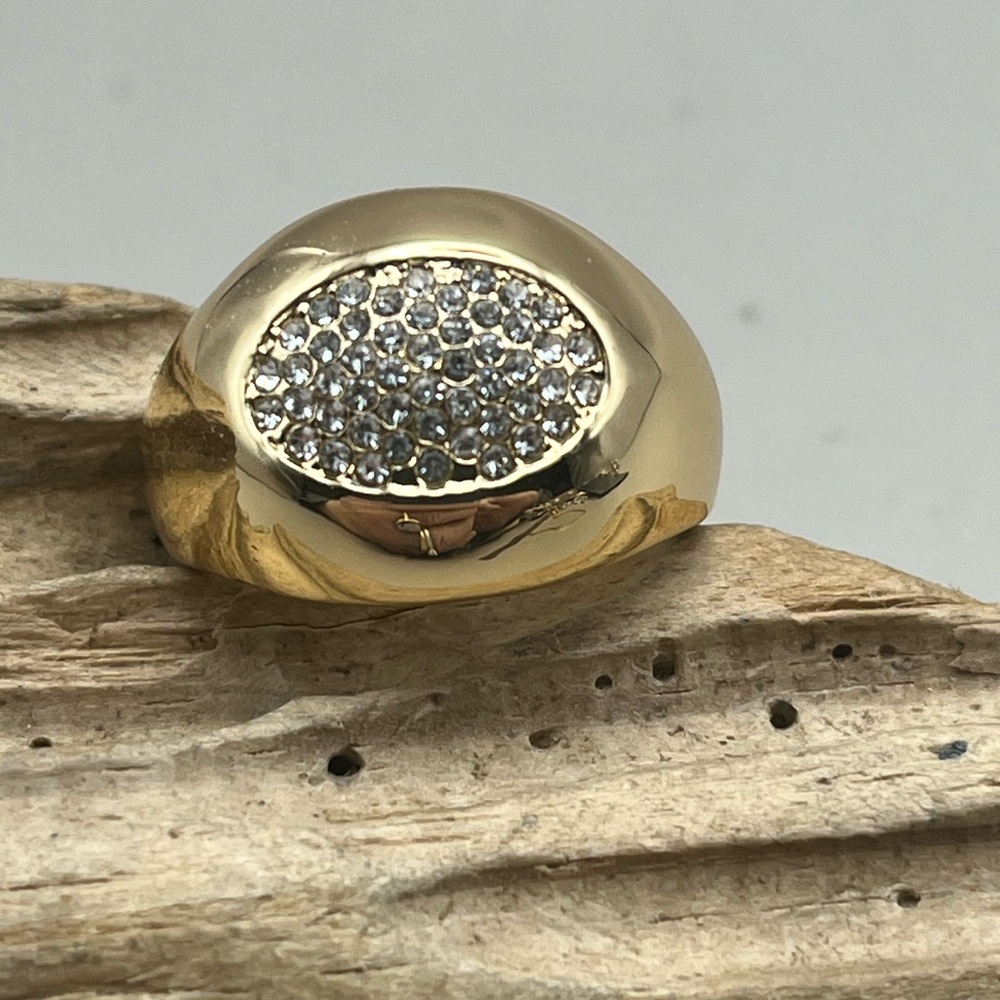 Elegant Gold Tone Pave Women's Ring -Statement in Elegance